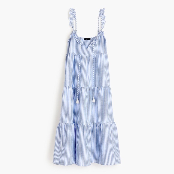 J Crew Cotton-linen tiered blue/white pinstripe Maximize sundress, S, MSRP $118 - Picture 13 of 14